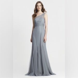 Monique Lhuillier‎ Bridesmaid One Shoulder Gown Sea Tulle 450390 Size 2
